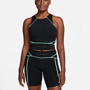 Nike Set Pro Bri-FIT Training Tank & Biker Short | S | Black / Green Glow